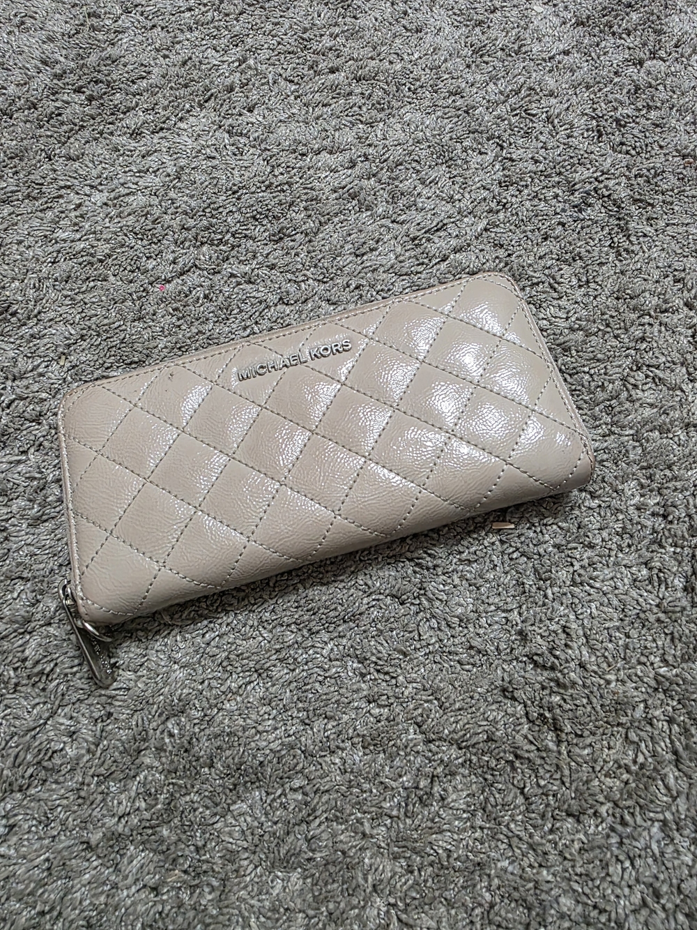 Michael Kors Quilted Zip-Around Wallet in Light Beige